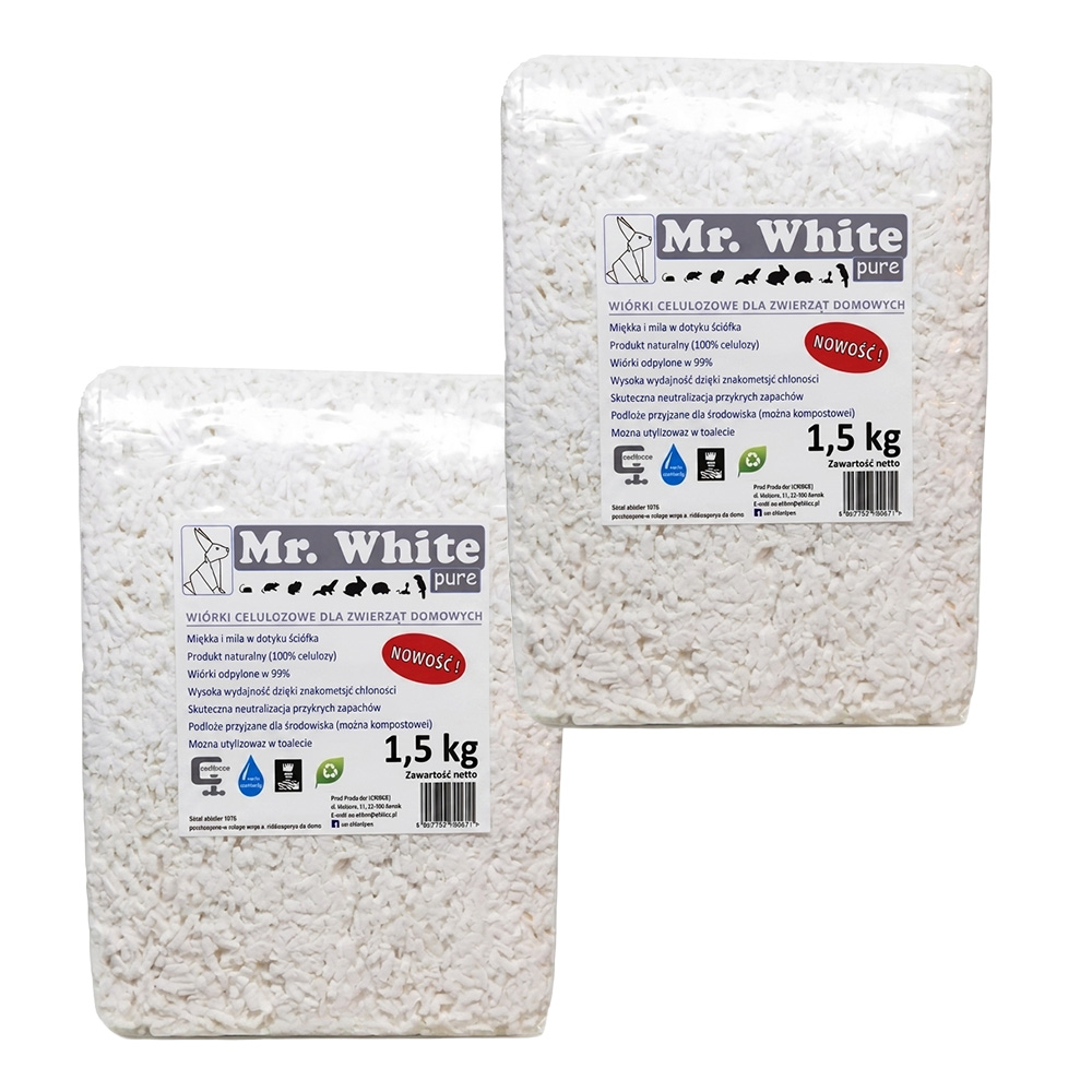 Mr. White Wiórki celulozowe PURE ZESTAW 2 x 1,5 kg ściółka dla gryzoni